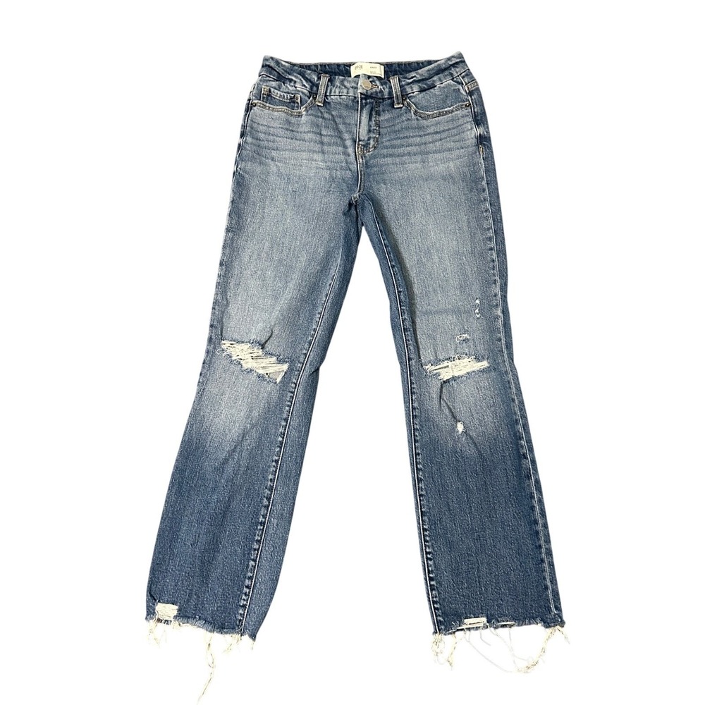 BKE Andi Slim Mid-Rise Cropped Straight Jeans Womens 27 Distressed Raw Hem 28x27